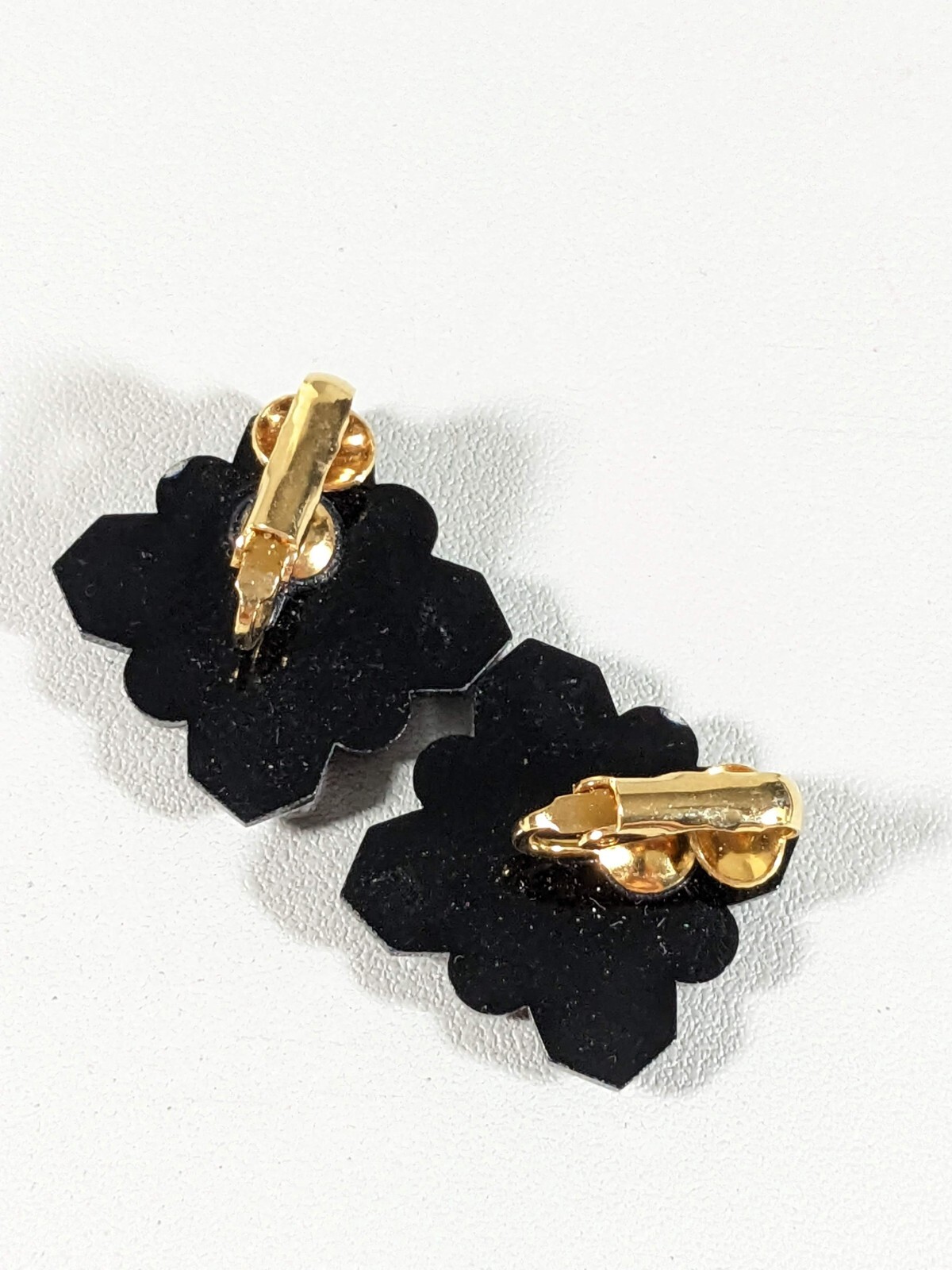 Vintage Black Acrylic Square Crystal Cross Clip On Earrings
