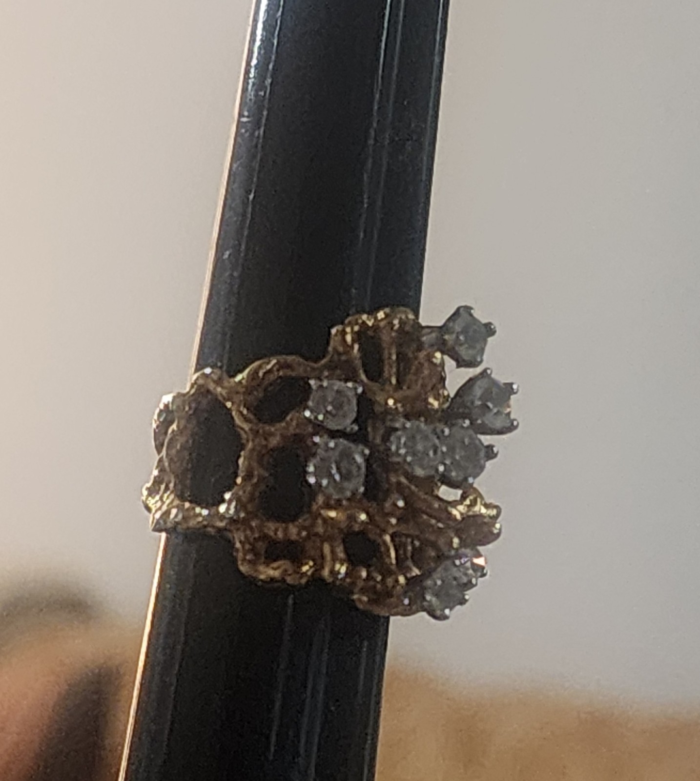 Vintage CZ Brutalist Cocktail Nugget Ring 18k HGE Gold Electroplate Size 4.75