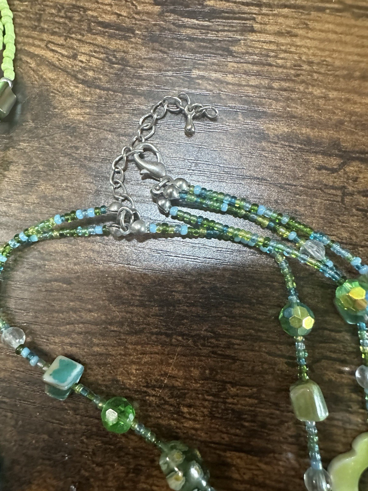 Vintage Style Beaded Necklace Lot Green White Brown Glass Acrylic Jewelry