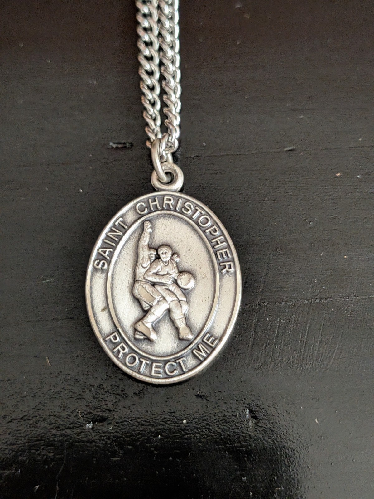 VTG Sterling St CHRISTOPHER PROTECT US Sports Necklace Rosary Medal Jewelry