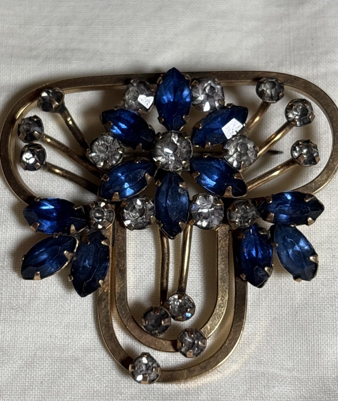 Vintage Signed Star Art Blue Rhinestone 1/20 GF 12k Brooch/ Pendant