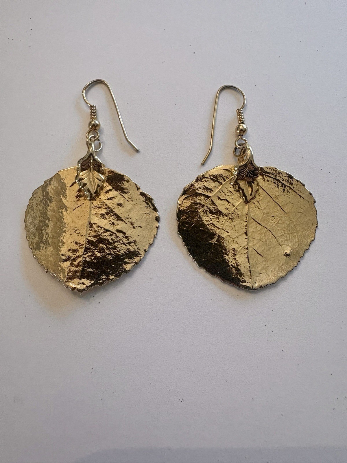 Real Aspen Leaf Earrings Gold Dipped 24k Dangle Drop French Wire Nature