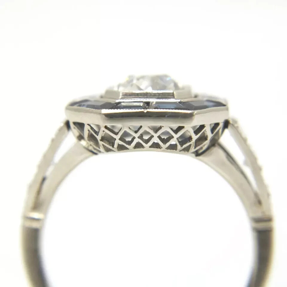 3.0Ct Art Deco Style Lab-Created Diamond Sapphire Halo Bezel Set Ring 925 Silver