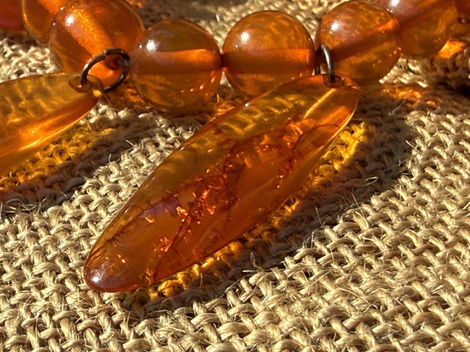 26” Vintage Honey Amber Catalin Bakelite Necklace w/ 6 Drops 50g