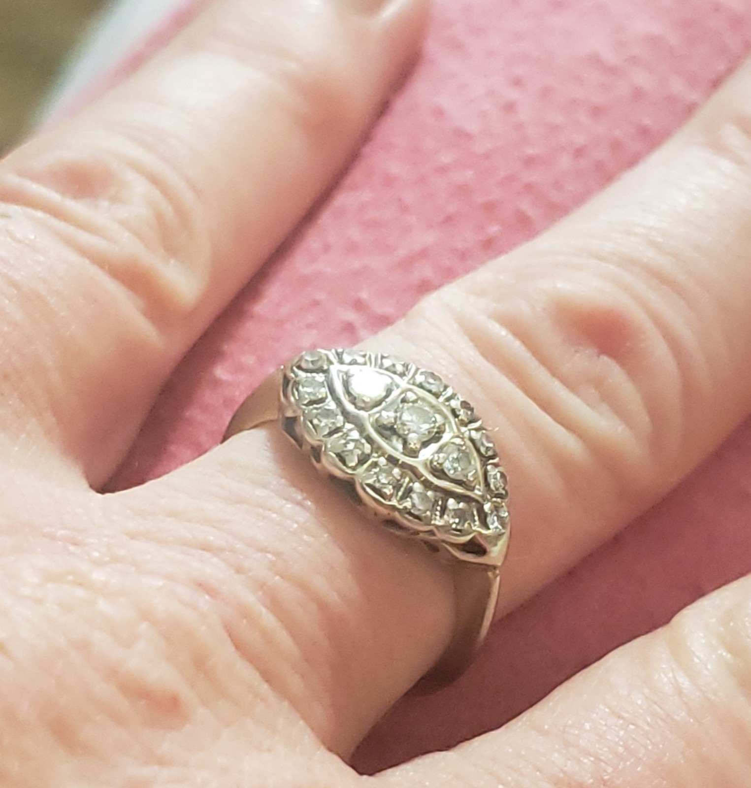 Vintage 14 Kt. Diamond Cluster “Princess” Ring Size 8