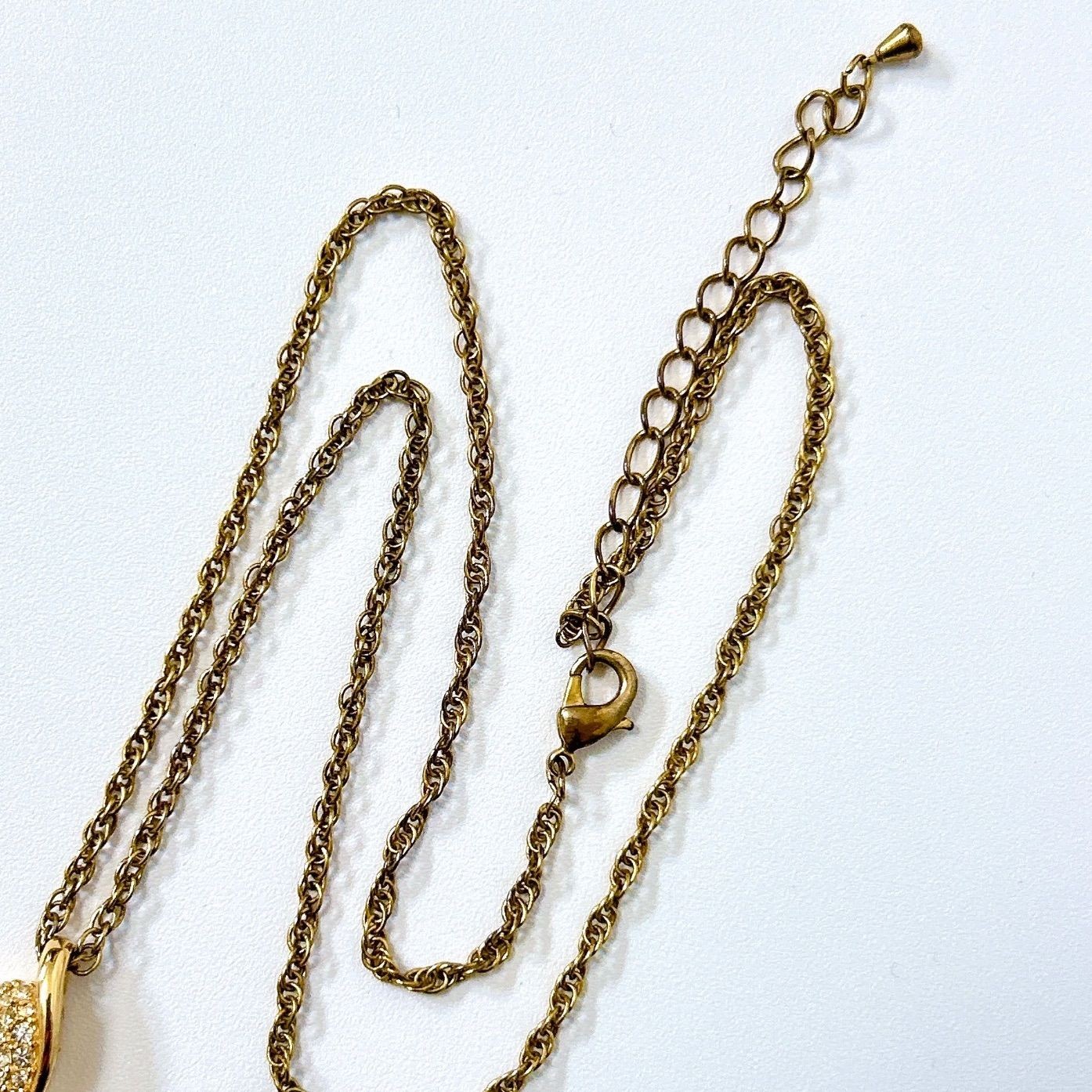 Givenchy Vintage Green Stone Snail Pendant CZ Necklace 45 to 52cm Auth