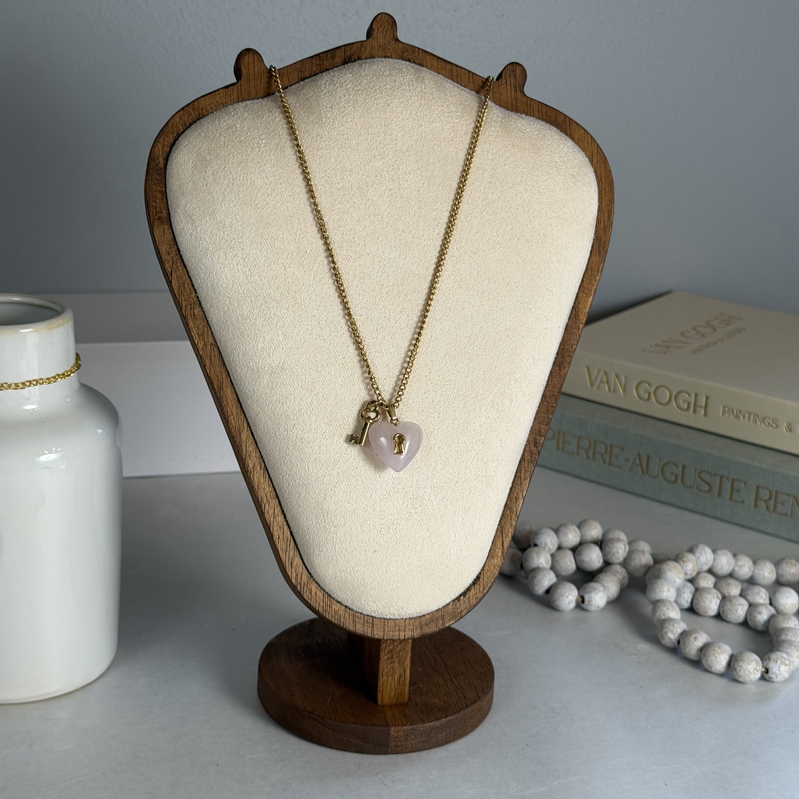 VTG 1976 Avon Key To My Heart Pink Puff Heart Lock & Key Pendant Necklace 24″