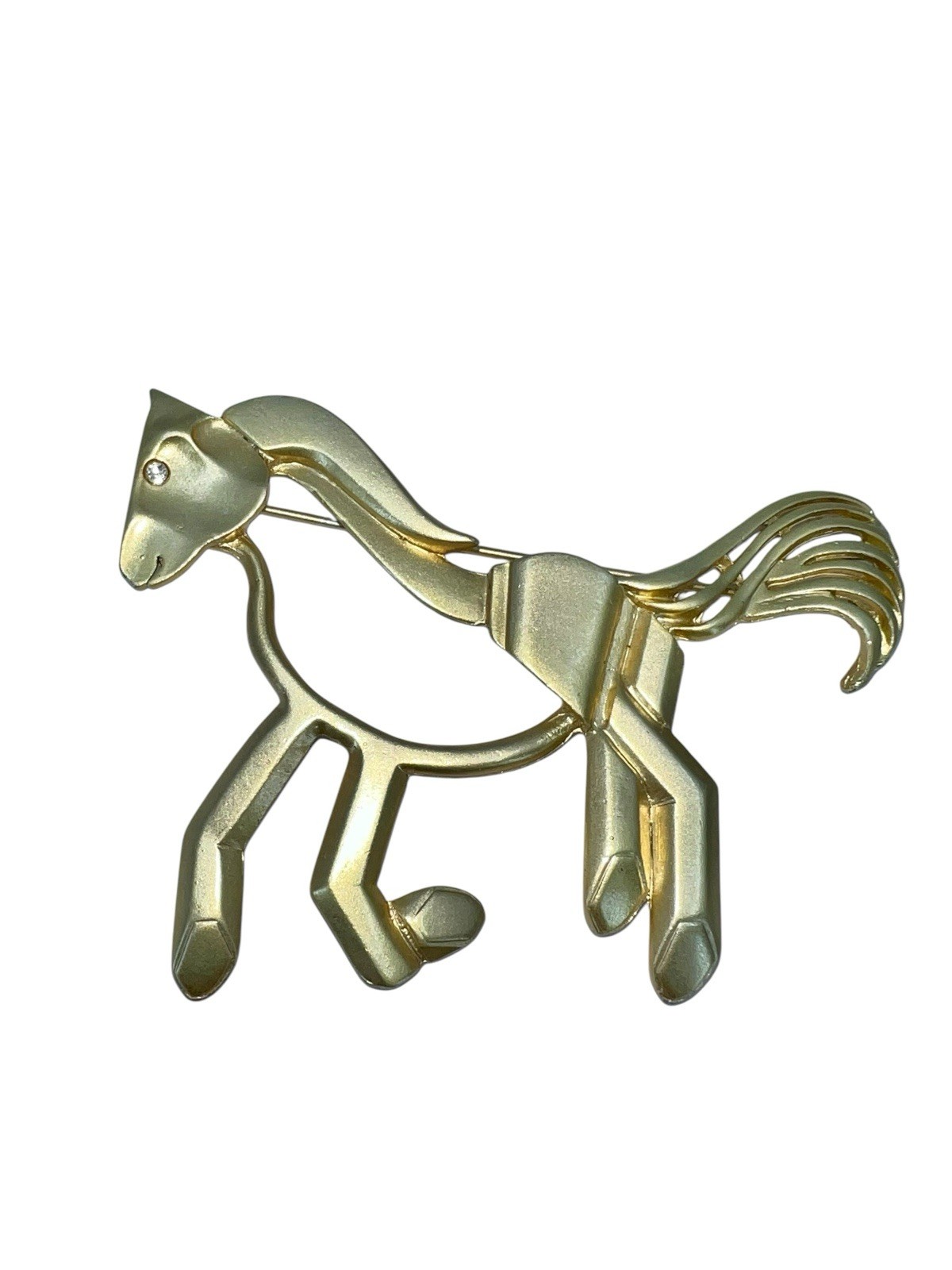 GALLOPING HORSE RHINESTONE BROOCH PIN ABSTRACT BRUTALIST FANTASY WHIMSICAL MAGIC