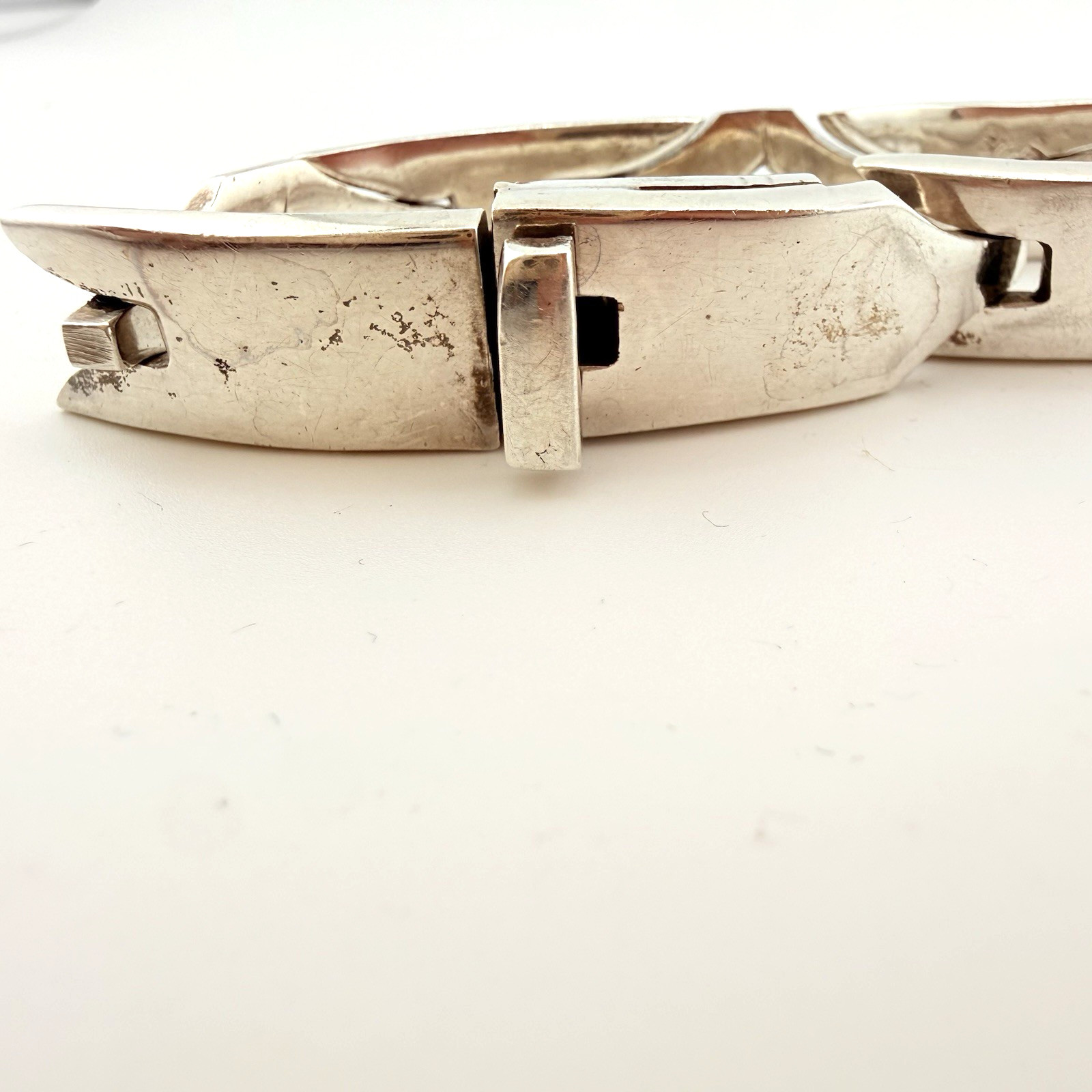 Vintage Heavy Sterling Silver Bracelet Mexico 925 Geometric Link 62.5 Grams 7.5”