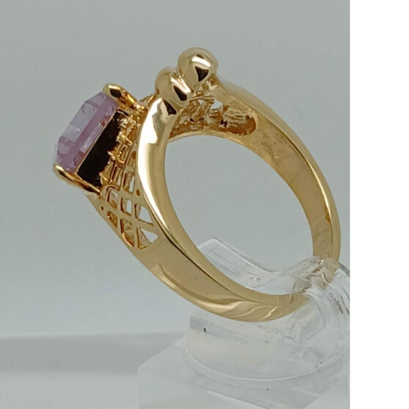 Vintage 1990s Bold Gold Tone Purple Lilac Statement Ring New-Old-Stock Size 8