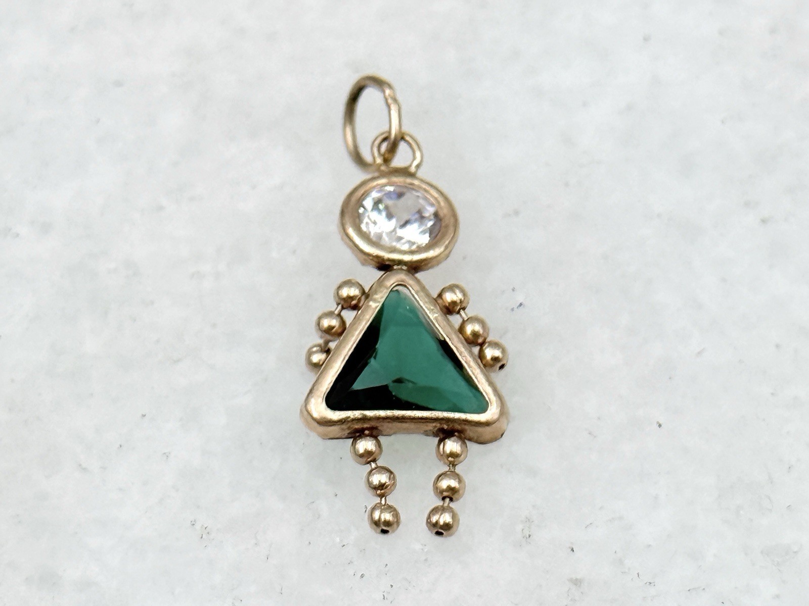 14K Yellow Gold Emerald Baby Girl CHARM Pendant May Birthstone Vintage