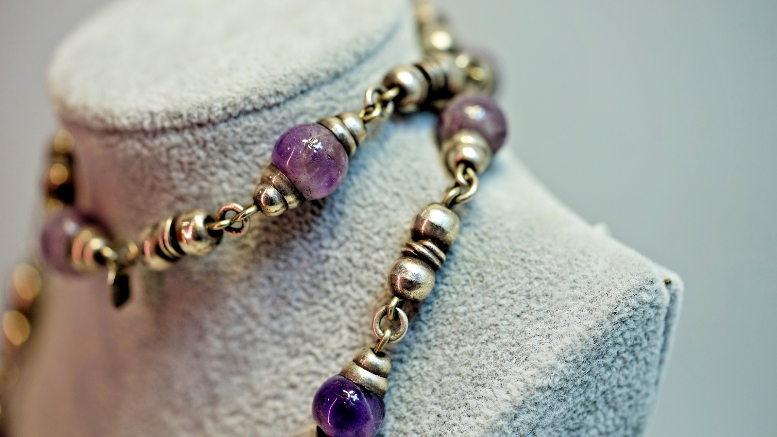Vintage Mexico Sterling Silver Amethyst Beads Endless Beaded Necklace