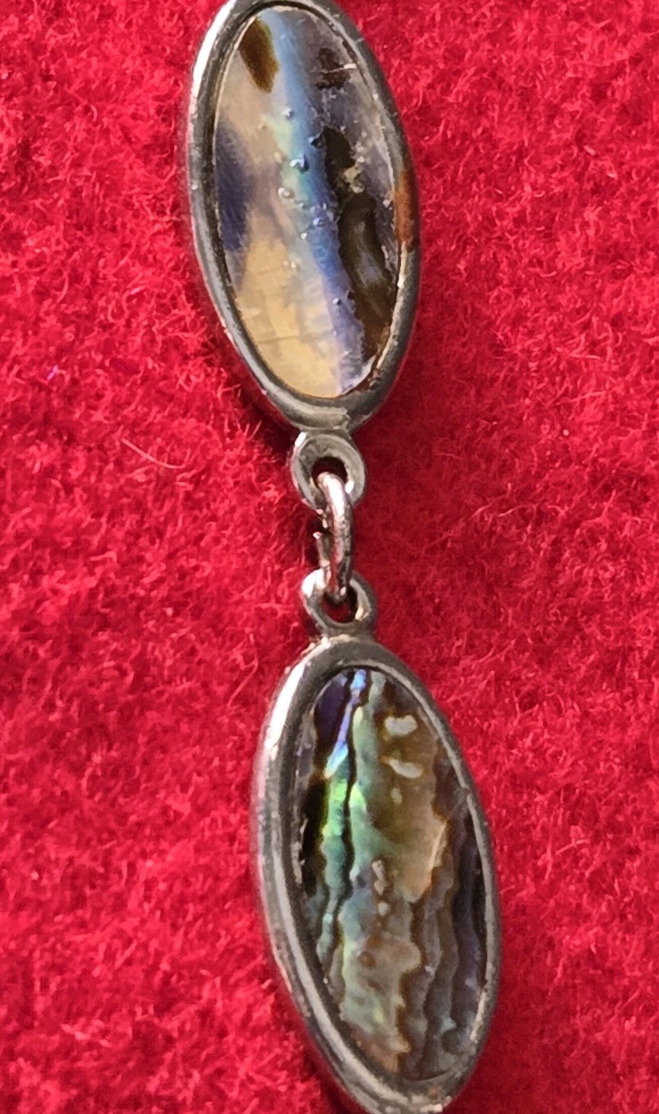 Vintage Abalone Shell Bracelet Oval Link Iridescent Paua Silver Tone