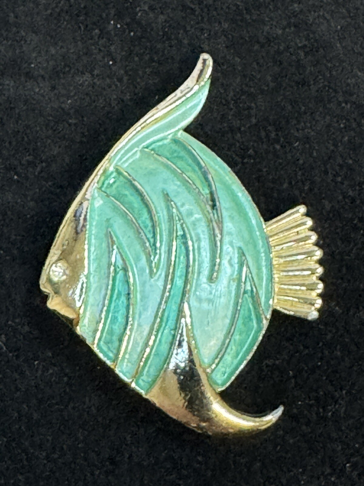 Angel Fish Brooch Pin with Aqua Enamel Finish and Gold Accents Vintage