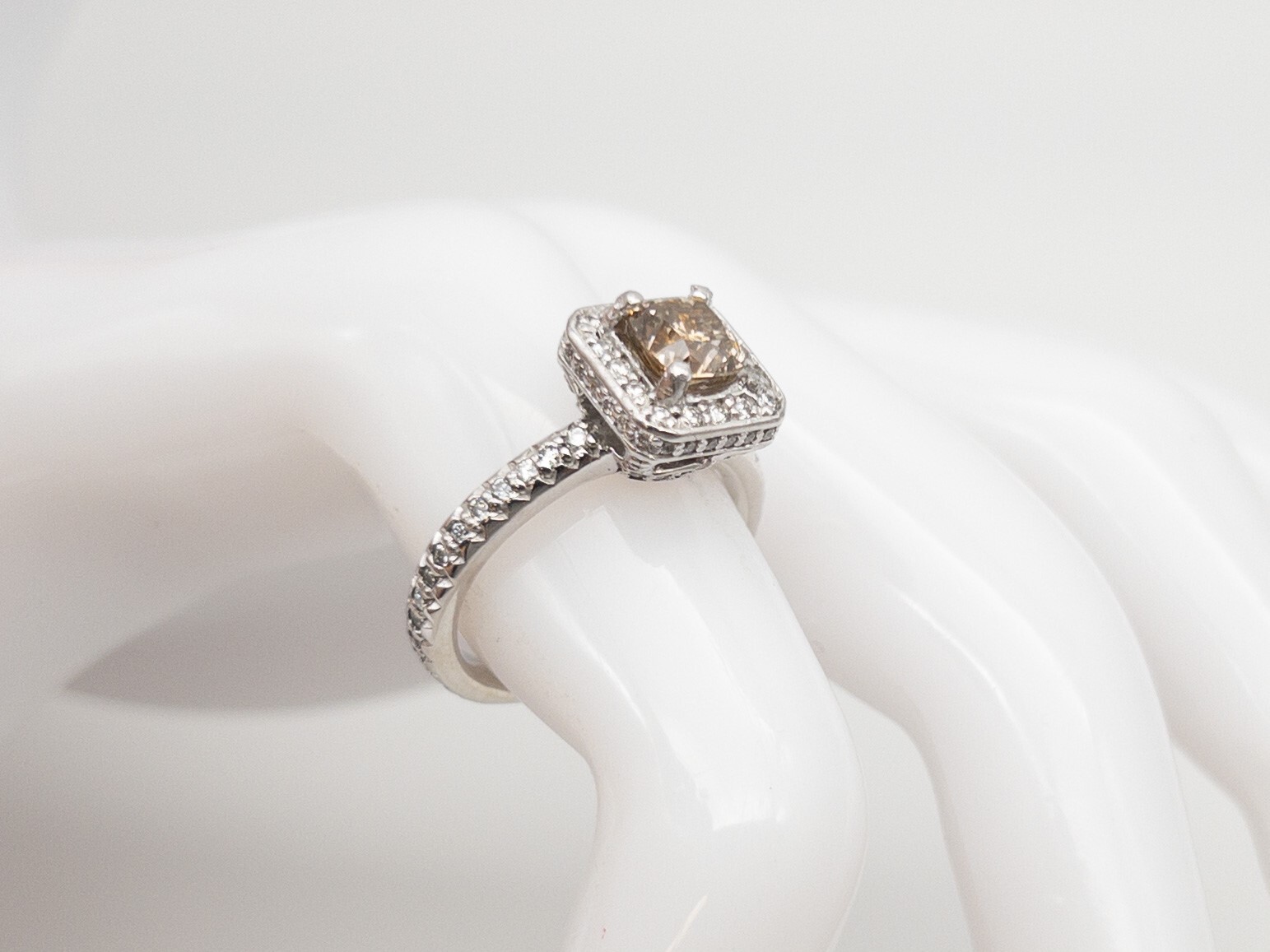 Designer $7000 2.35ct Natural Champagne Diamond 14k White Gold HALO Ring