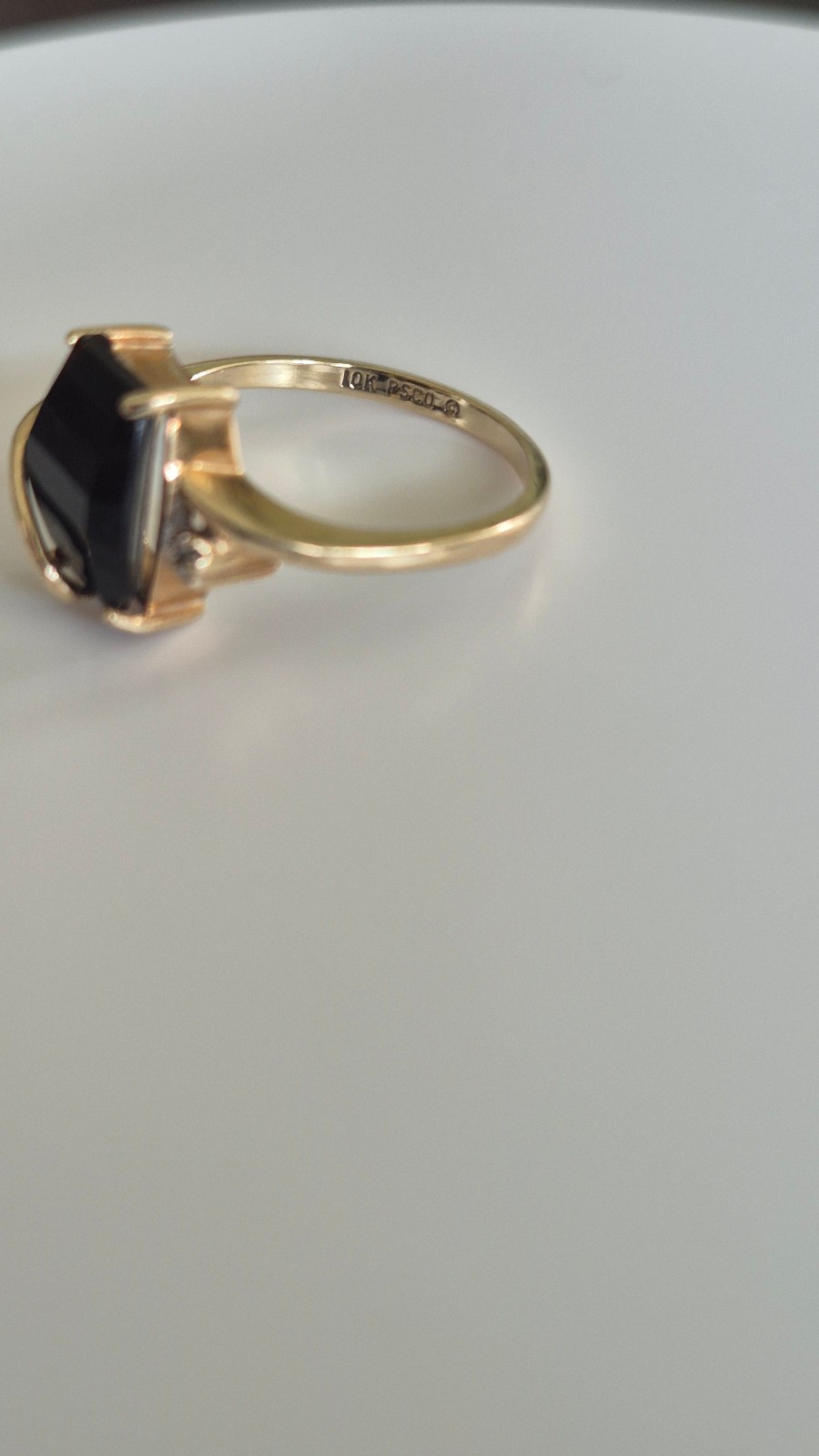 10K Yellow Gold Marked PSCO Onyx and Diamond Ring – Size 6.25, Weighs 2 Grams