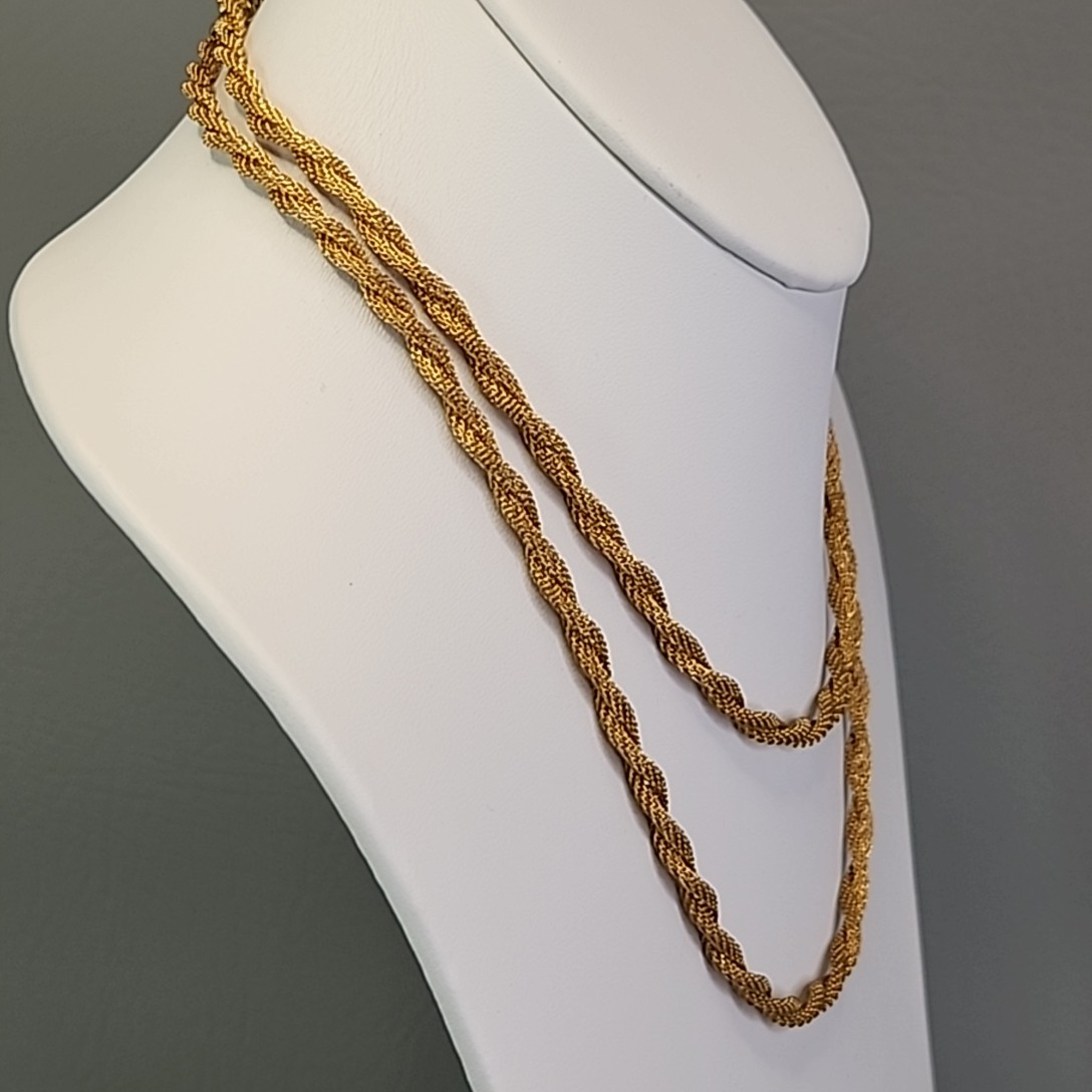 Vintage Mesh Tube Chain Necklace Twist Gold Tone 37″