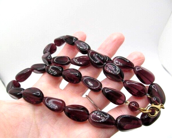 Vintage Heavy Deep Purple Glass Barrel 13mm Semi Transparent Necklace 23.5 In