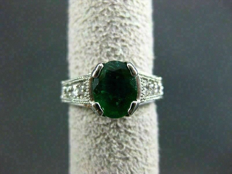 ESTATE 2.18CT DIAMOND & AAA COLOMBIAN EMERALD 14KT WHITE GOLD 3D ENGAGEMENT RING