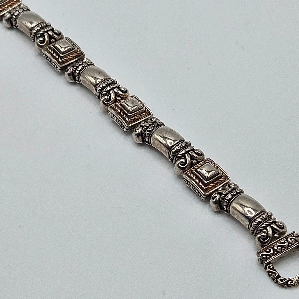 VINTAGE Ornate Silver Tone Articulated Link Bracelet Magnetic Clasp