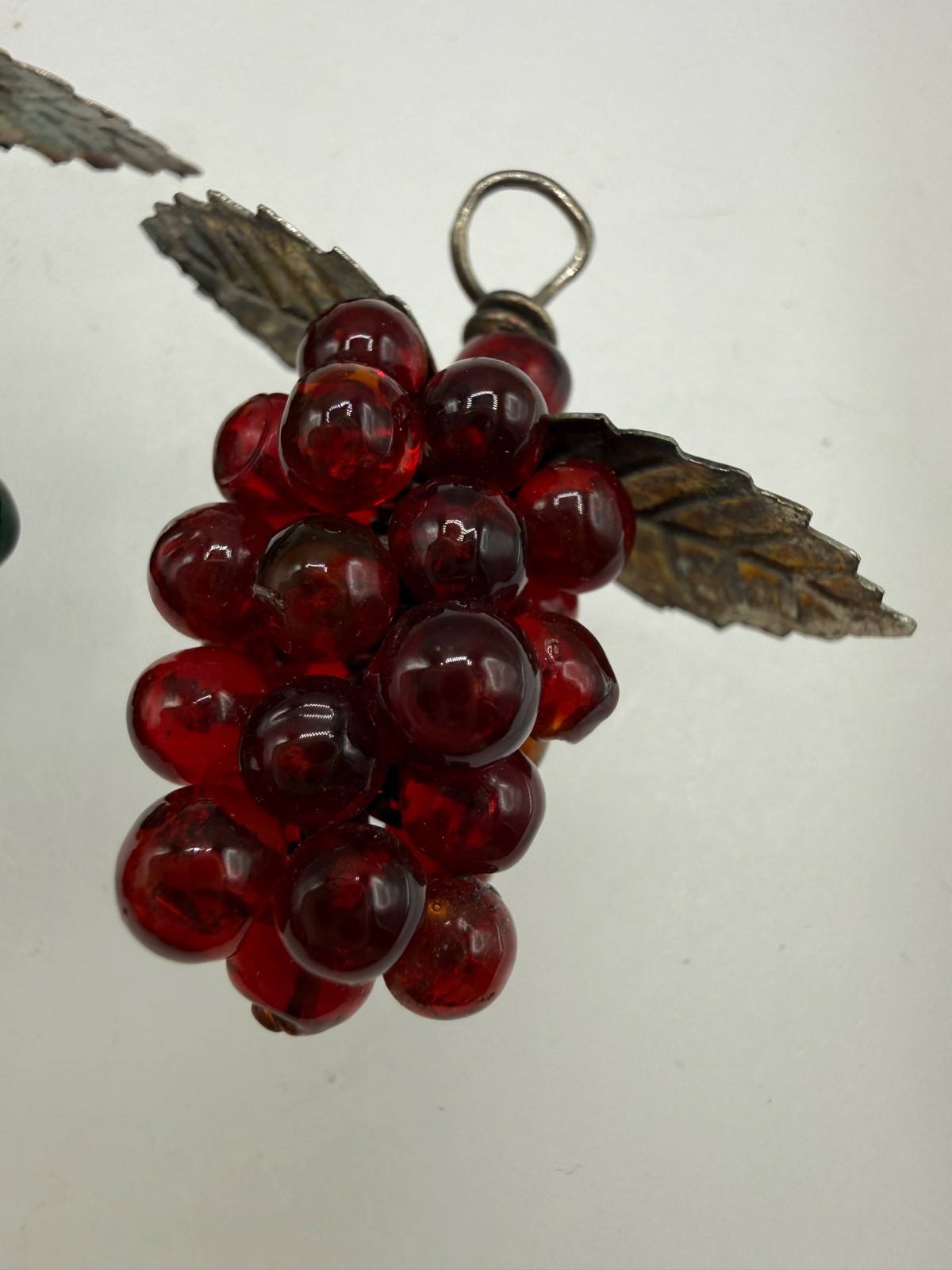 ESTATE ART GLASS RED GREEN PURPLE GRAPE BERRY CLUSTER CHARM PENDANT LOT 3