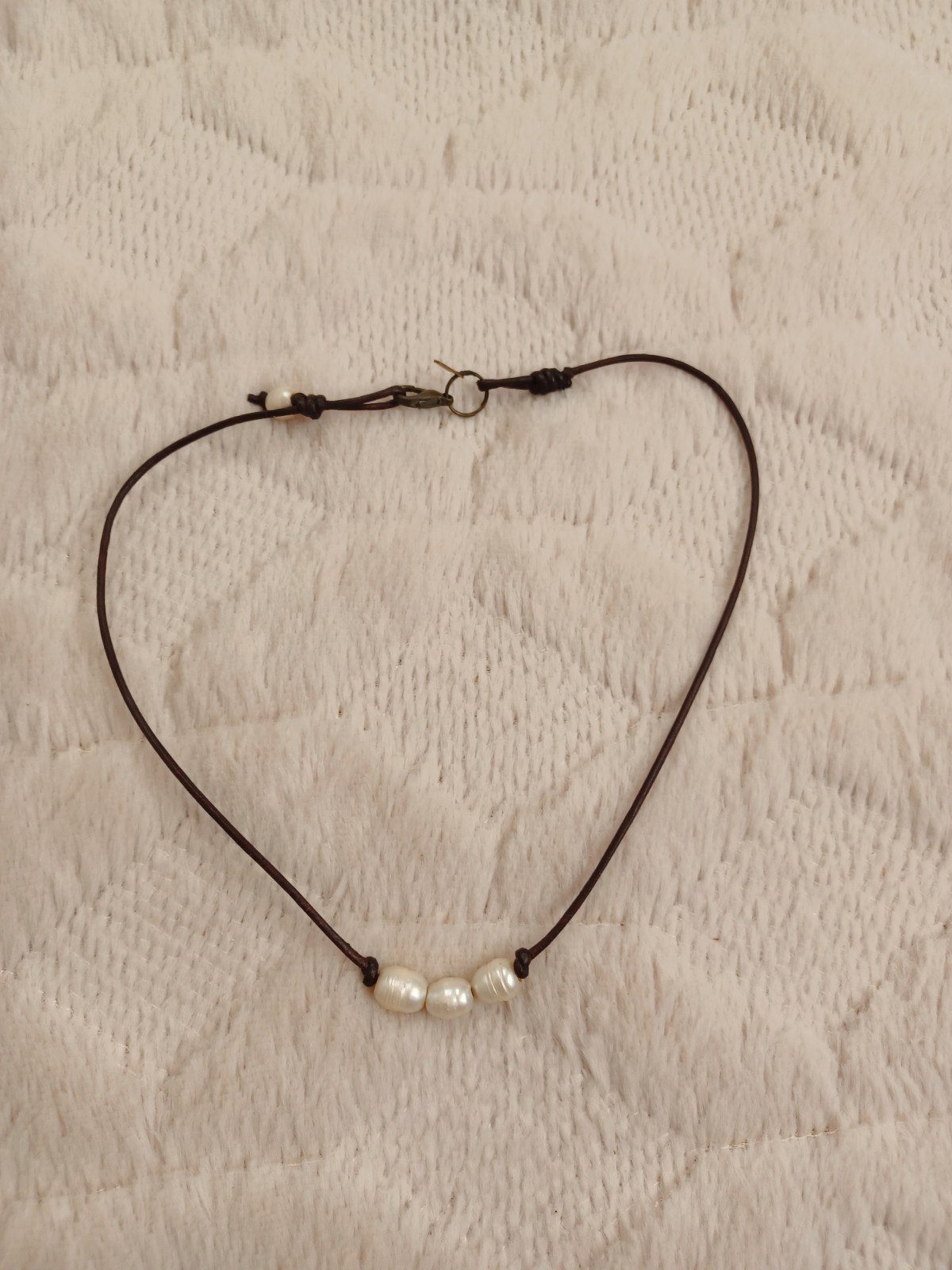 Vintage BLU Genuine Freshwater Pearl & Brown Leather Cord Simple Necklace