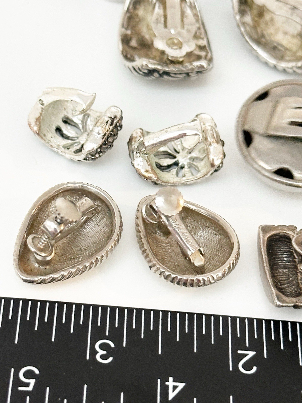 Vintage Clip On Earrings Lot of 9 Silver Tone Chunky Statement