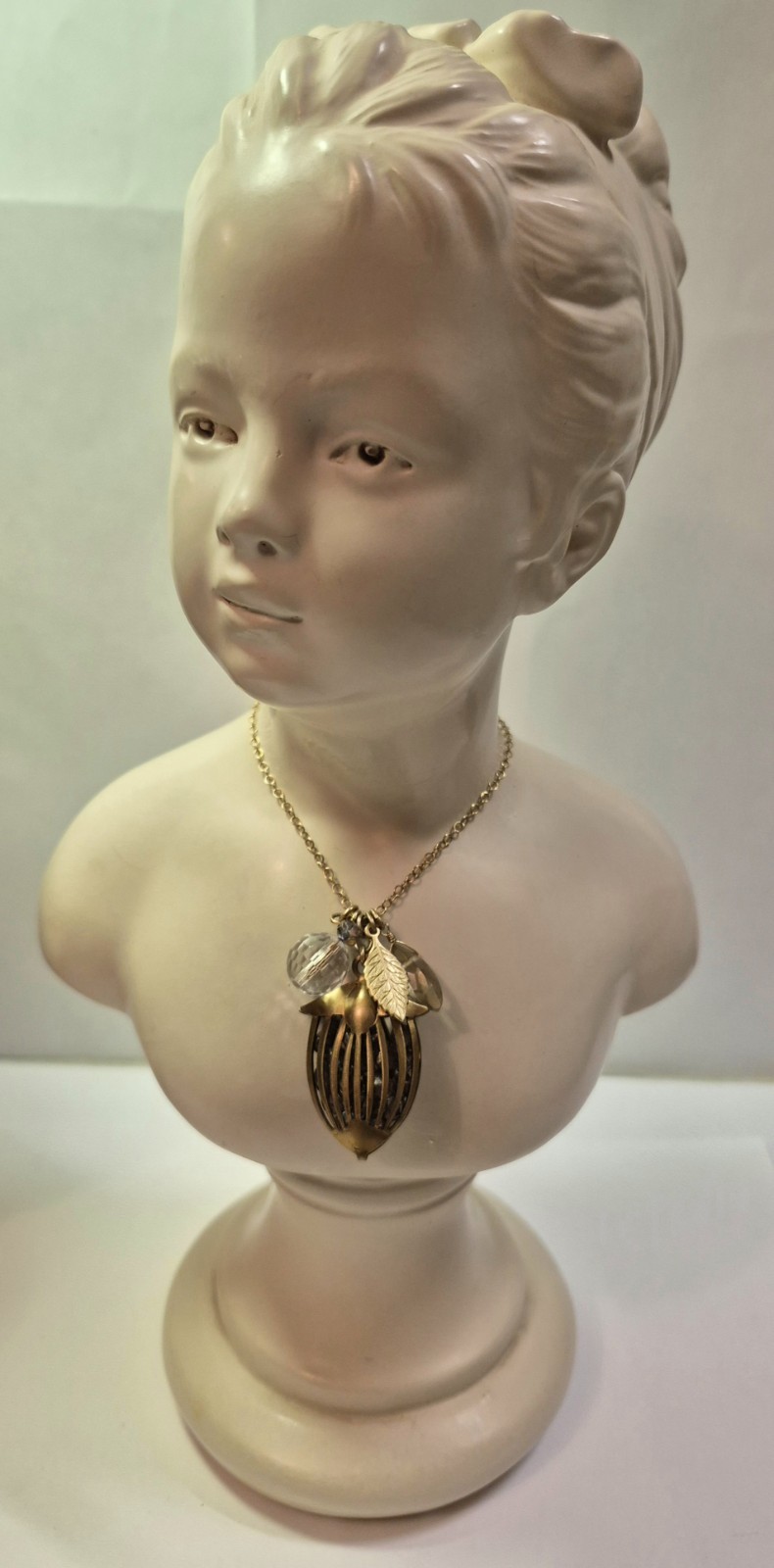 David Aubrey Pendant Necklace Glass Gold Tone Vintage Style Birdcage Dainty