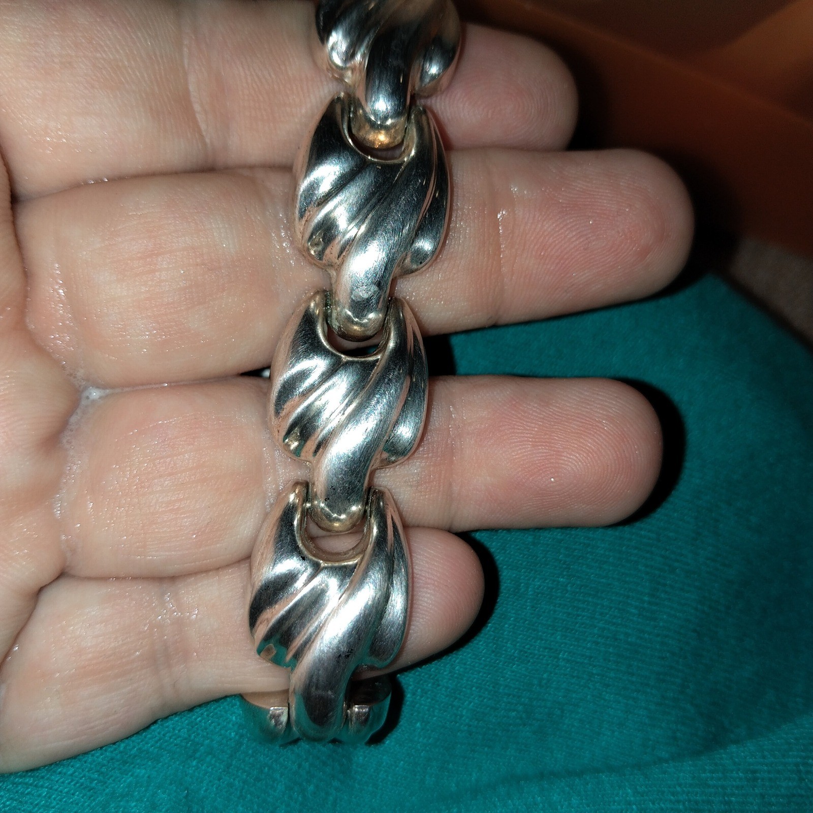 925 Sterling Silver Italy Modernist Domed Wave Link Bracelet 8 Inch 30g Vintage