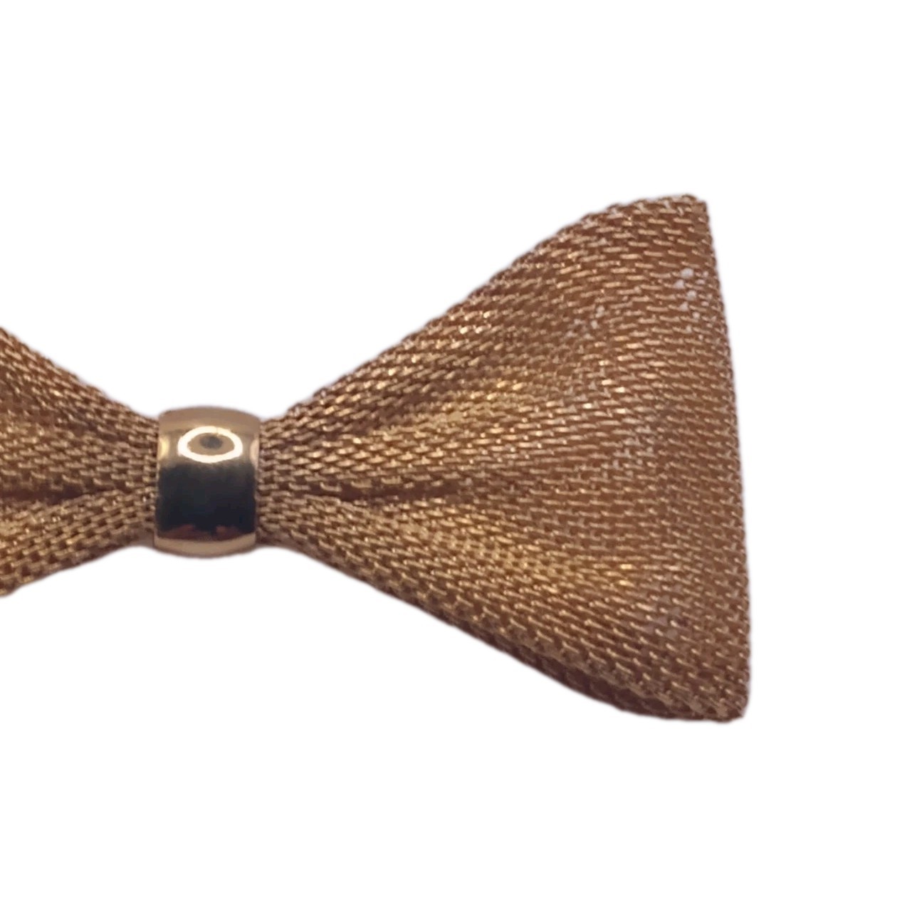 Vintage Gold Tone Mesh Bow Brooch Solid Center Pin 2 1/2 by 1 1/4 in