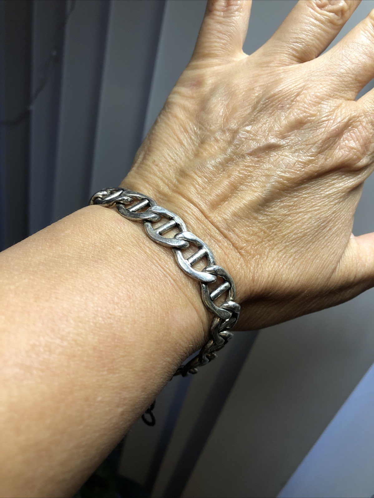 37. CATHERINE POPESCO Silver tone Anchor Mariner Chain Link Bracelet 30g, 8″+1″