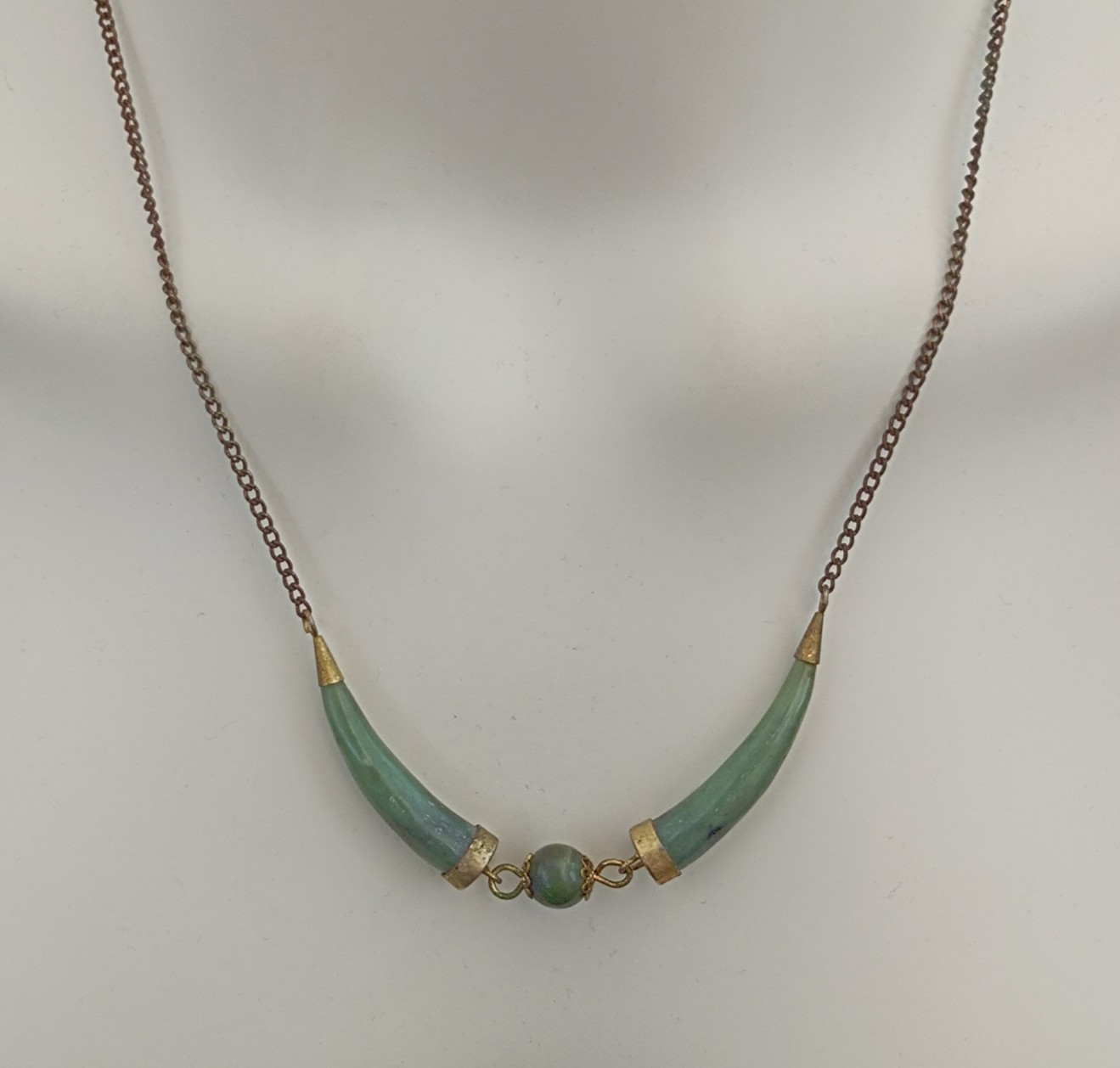 Vintage Boho Natural Green Stone Necklace Ethnic Artisan Earthy Folk Statement