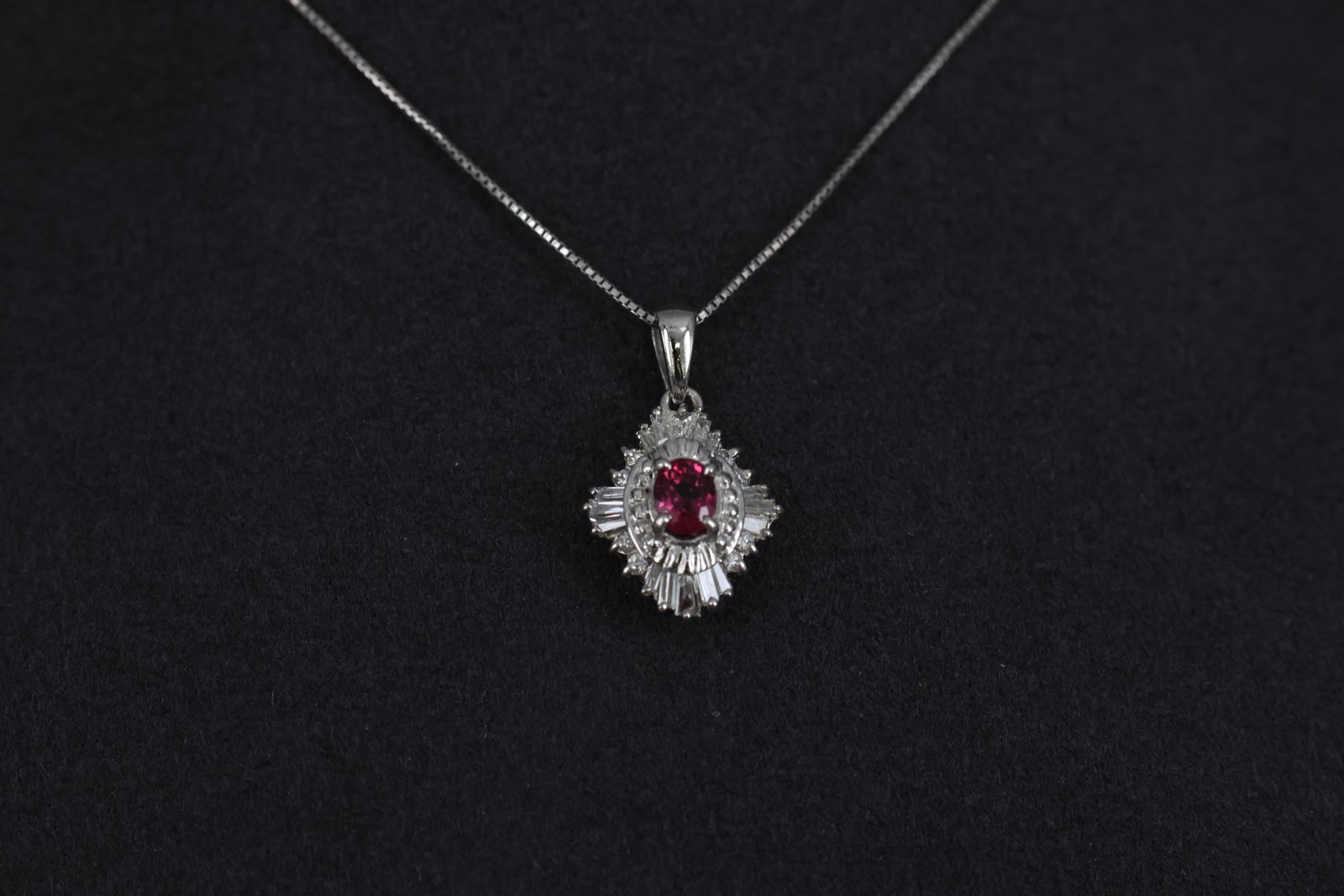 Fine 0.35ct Intense Red Ruby & 0.06ct Diamond 16 Inch Platinum Necklace, 4.29g