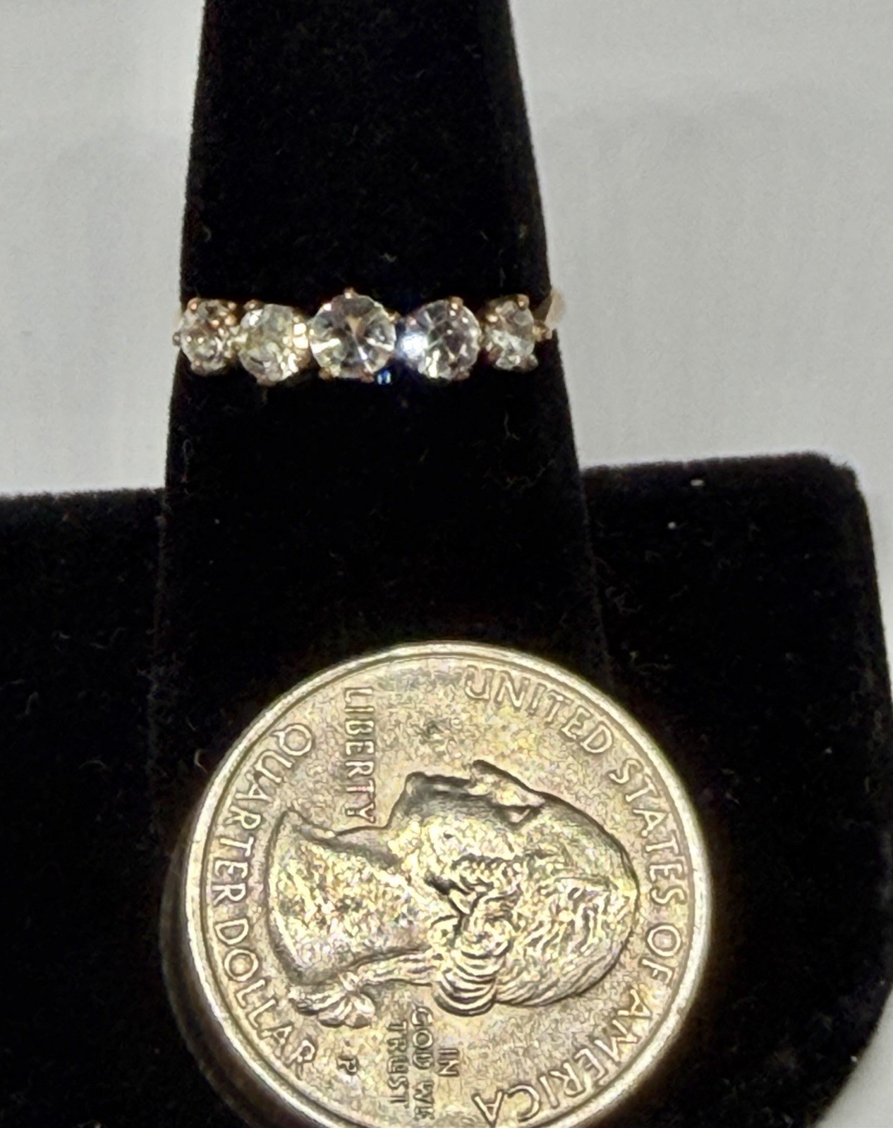 Vintage Retro Era 5 Paste Stones Goldtone Gilt Metal Sz 7 1/4