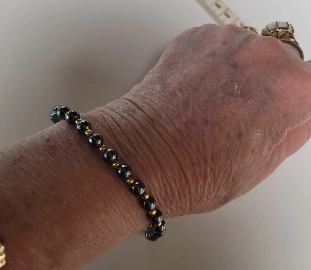 Vintage 20cm Gold Tone Black Hematite Stone 6mm Bead Bracelet & 45cm Necklace
