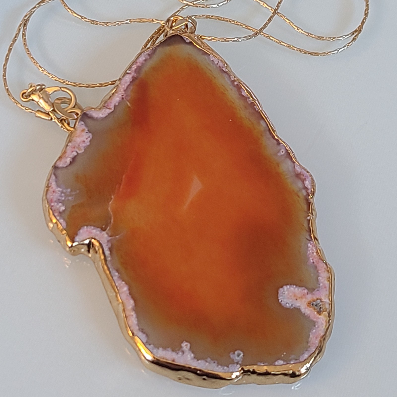 Extra Large Red Agate Geode Slice Pendant VINTAGE WITH 925 SNAKE CHAIN 32 INCHES