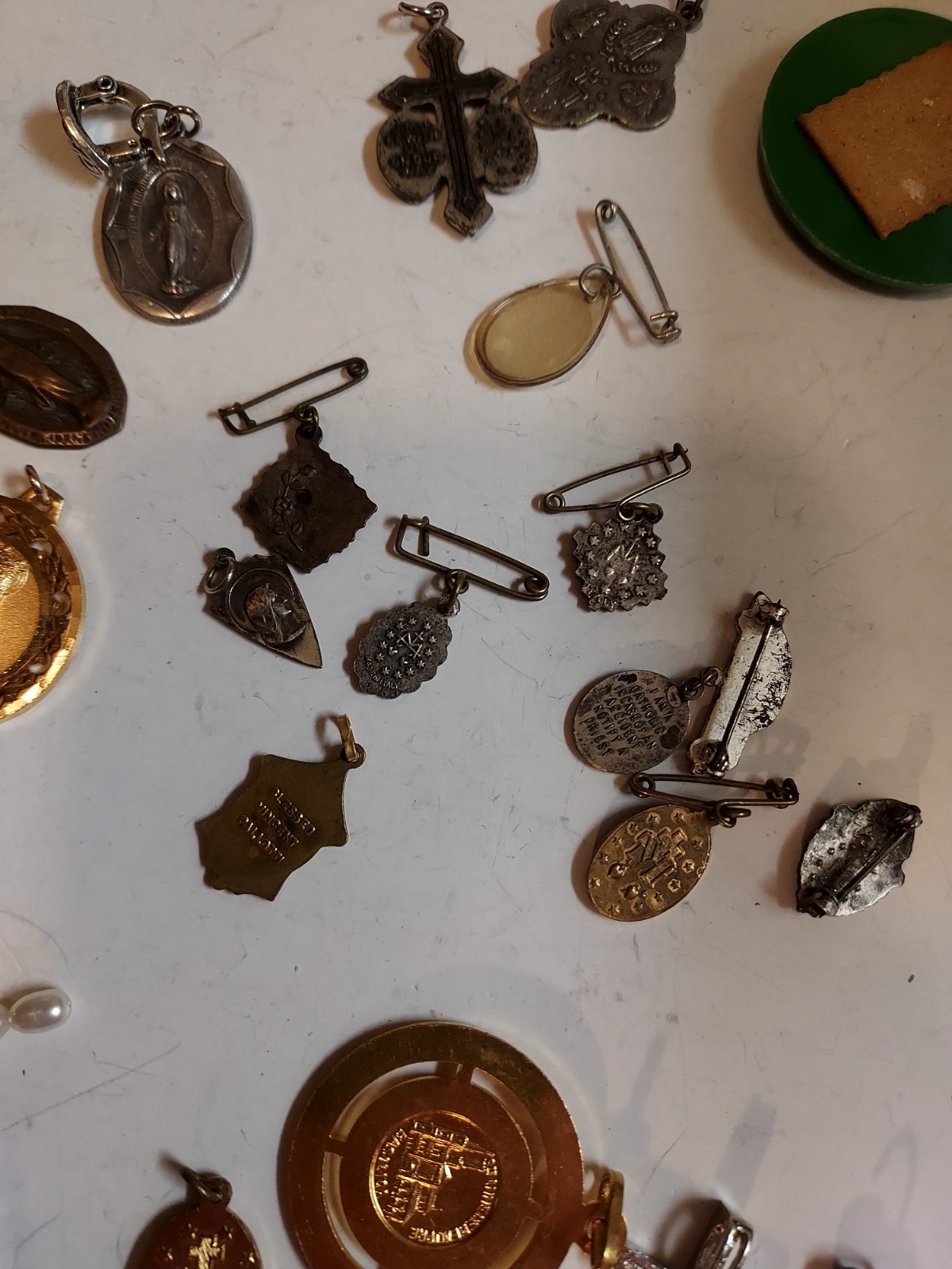Huge Religious Lot Cross Rosary Beads Small Silver Pin Charms Mixed Lot 40 Pcs.