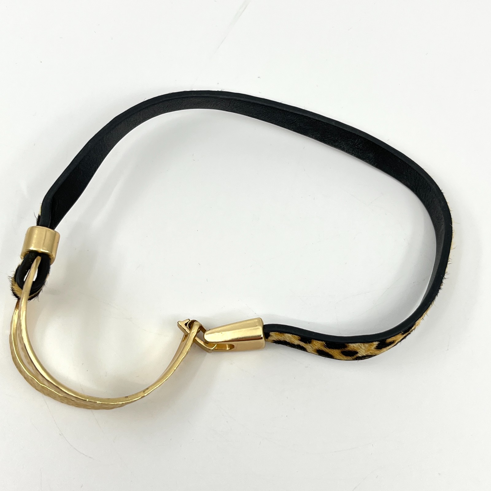 Necklace Vintage Retro Gold Hammered Metal Leopard Print Faux Fur Animal Choker