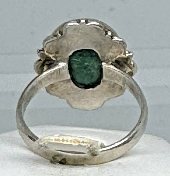 Vintage Artisan 12x17mm Oval Faceted Green Beryl Ring 925 Silver Size 7.5