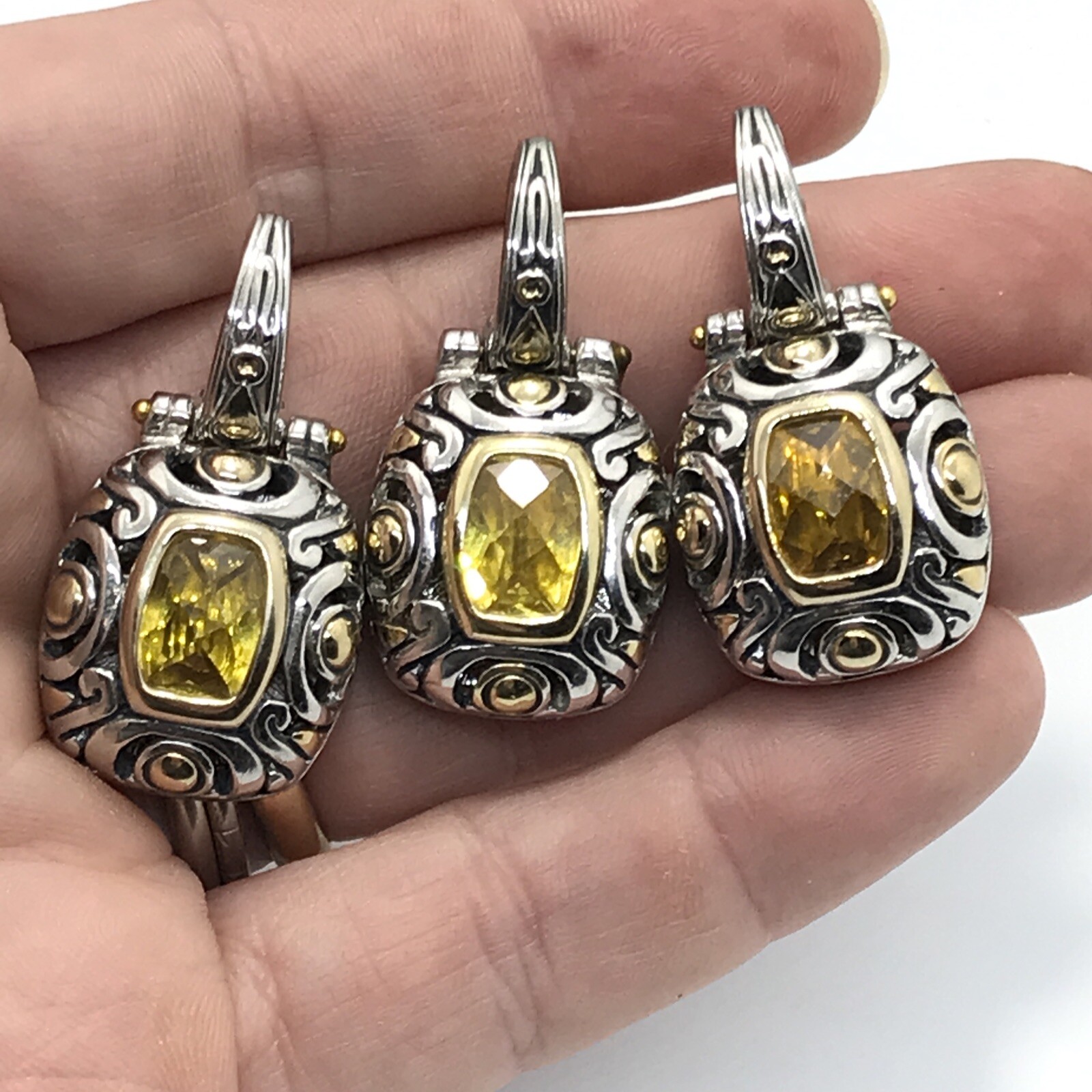 Vintage T * J Renaissance Revival 2-Tone Citrine Yellow Cubic Zirconia Pendant