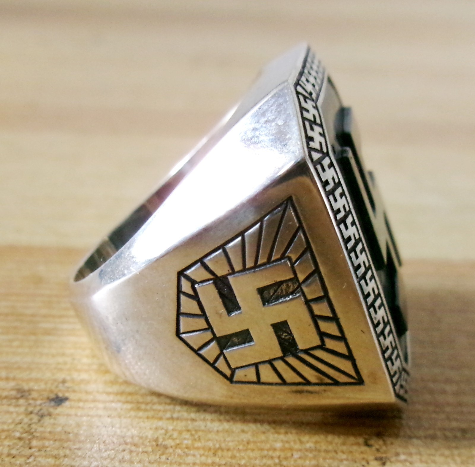 HUGE Antique Sterling Silver Bloodstone Buddhist Manji Ring 25gr 15ct Size 11 US