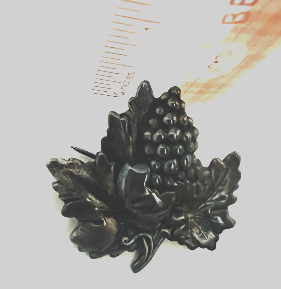 Vintage Grape Cluster Brooch Silver Tone Leaves Figural Jewelry Pin