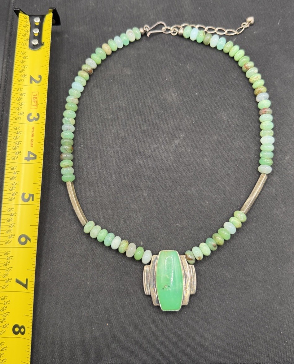 Vtg Jay King DTR Sterling Silver Green Bead Necklace Pendant 17-18 Inch Length