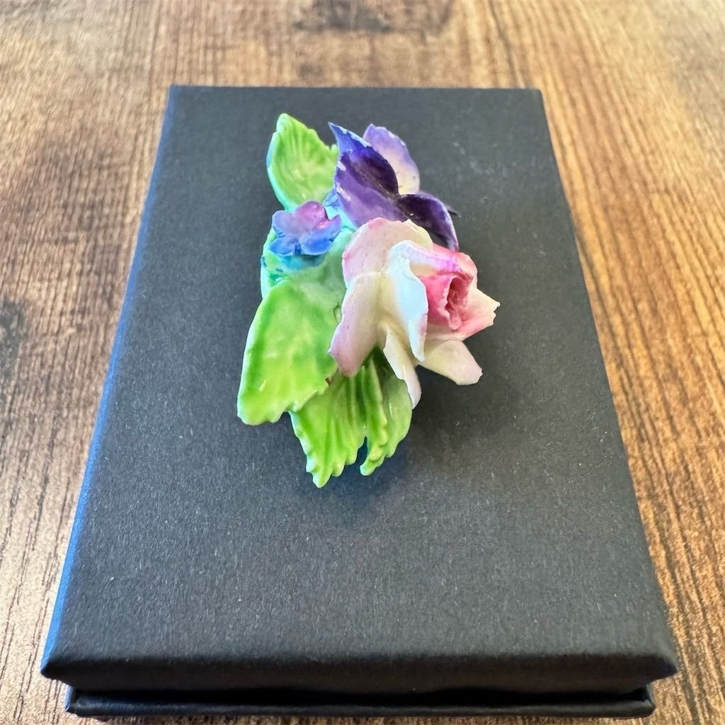 Vintage Floral Porcelain Brooch England Multicolor