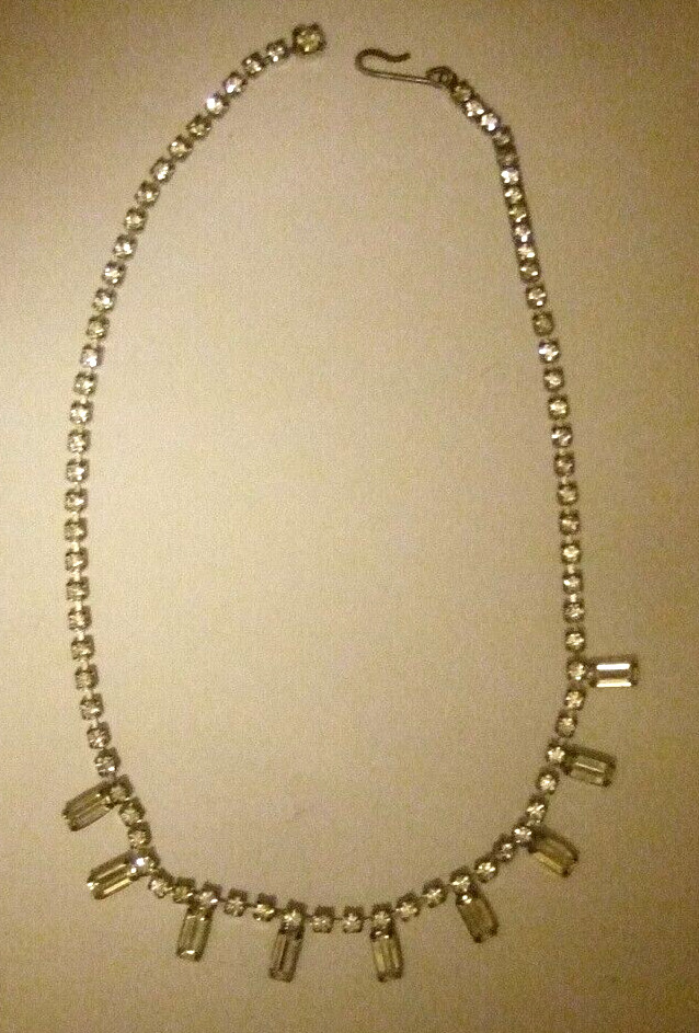 Emerald Cut Rhinestone Necklace Vintage Costume Jewelry Great Look