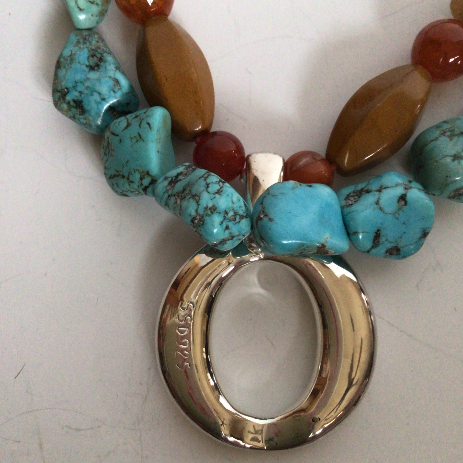 GORGEOUS SEBBAG VON MUSULIN NECKLACE PENDANT STERLING BEAUTIFUL TURQUOISE ROCKS