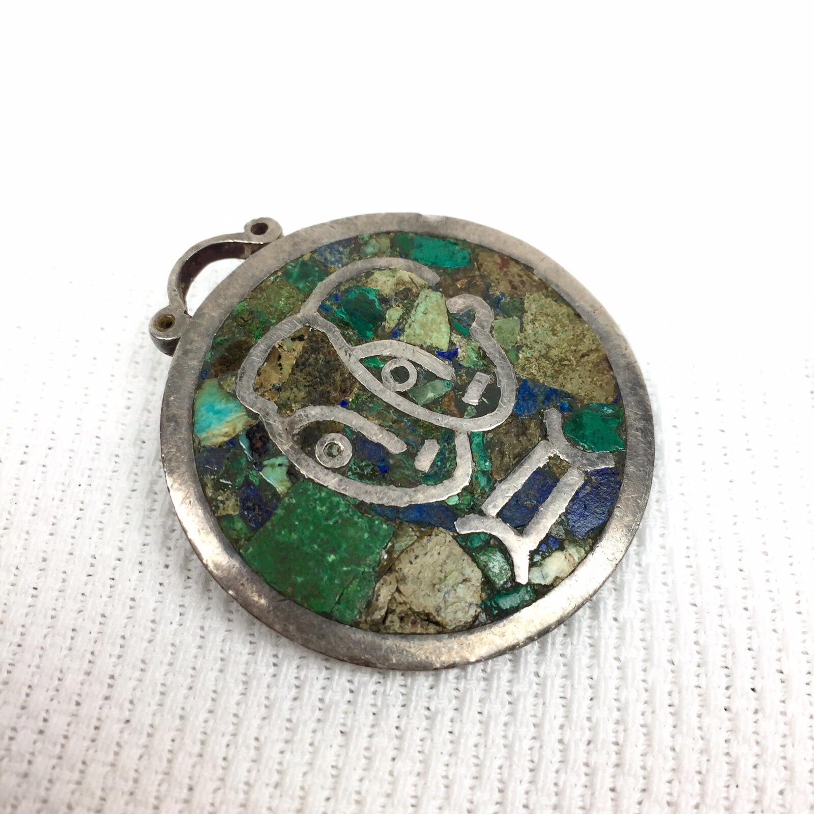 Los Castillo Mosaico Azteca Taxco Mexico Sterling Silver Brooch Zodiac Gemini