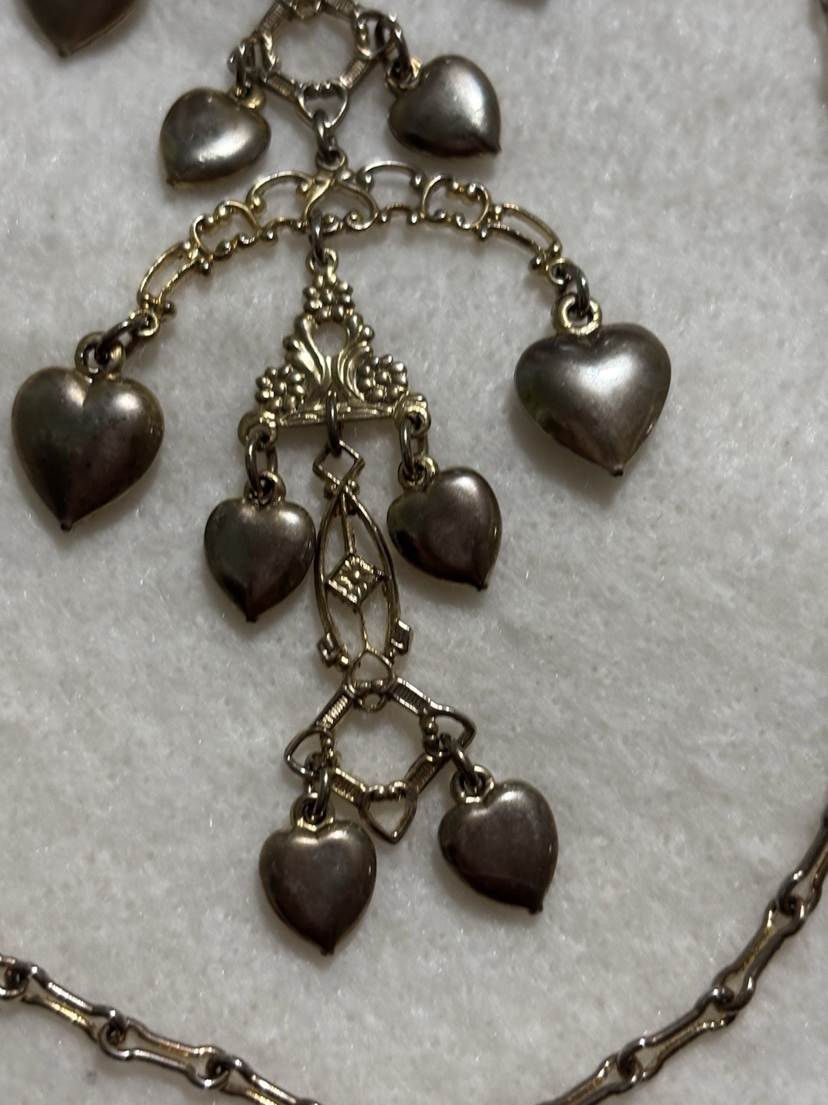 VTG Victorian Revival Heart Fringe Necklace Long 35” Statement Dangle Pendant