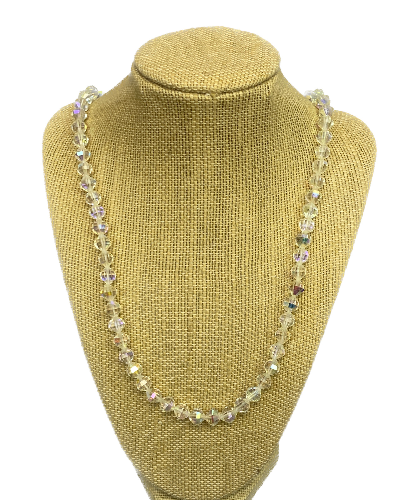 VTG Aurora Borealis 8MM Crystal Faceted Bead Necklace Single Strand 23in – 44g