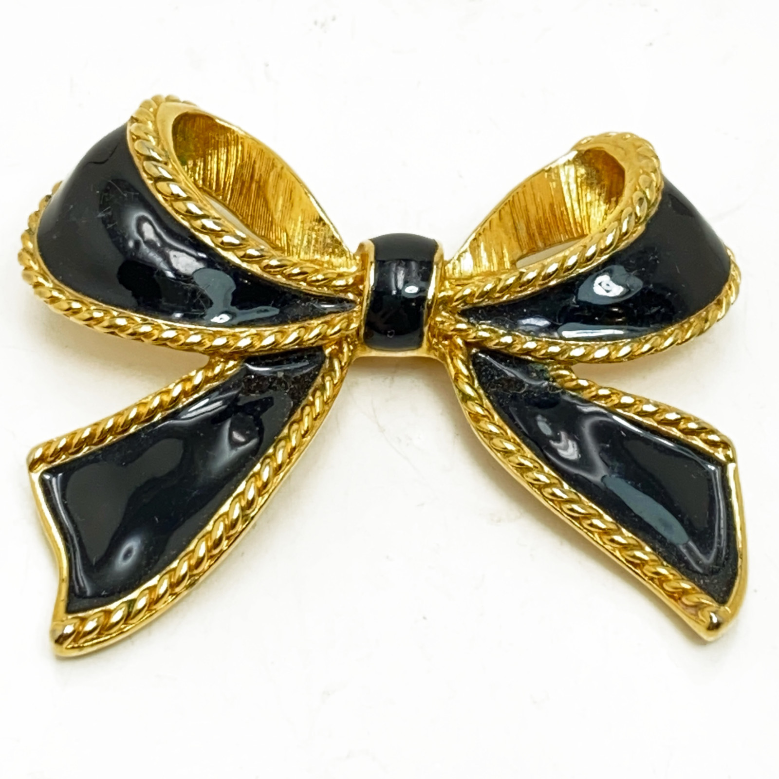 KJL for Avon Bow Necklace Enhancer Black Enamel 1987 Camelot Collection